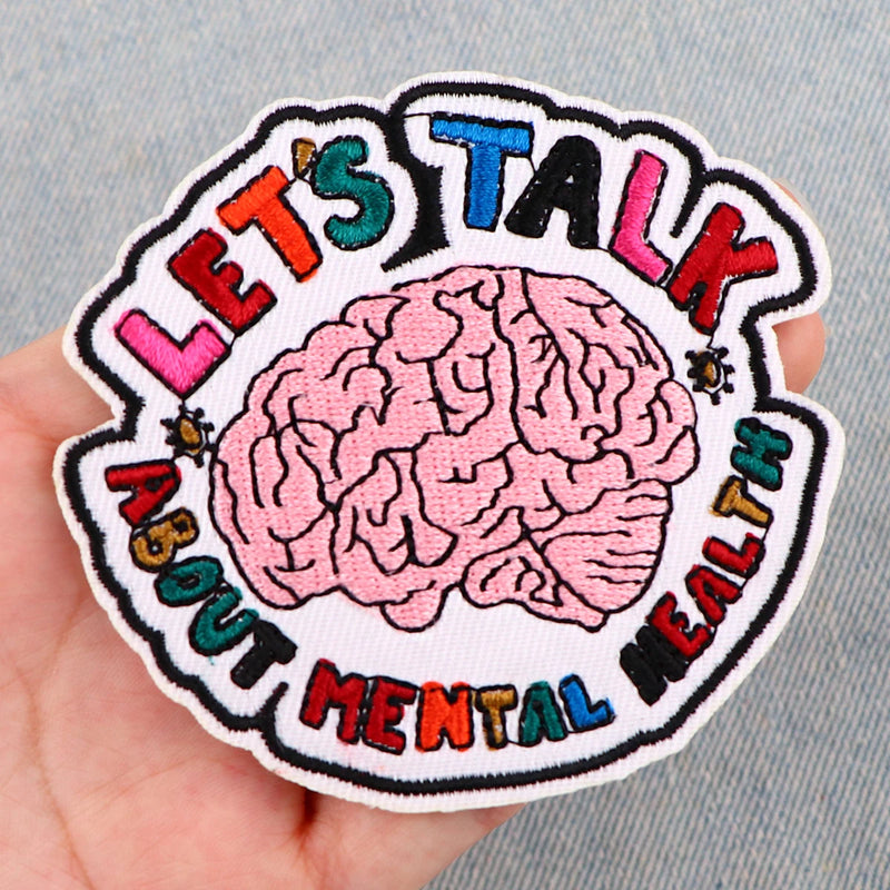 Brain Model Patches For Clothes Mental Health Awareness And Support DIY Embroidery Applique Fusible Patch Ironing Stickers Badge