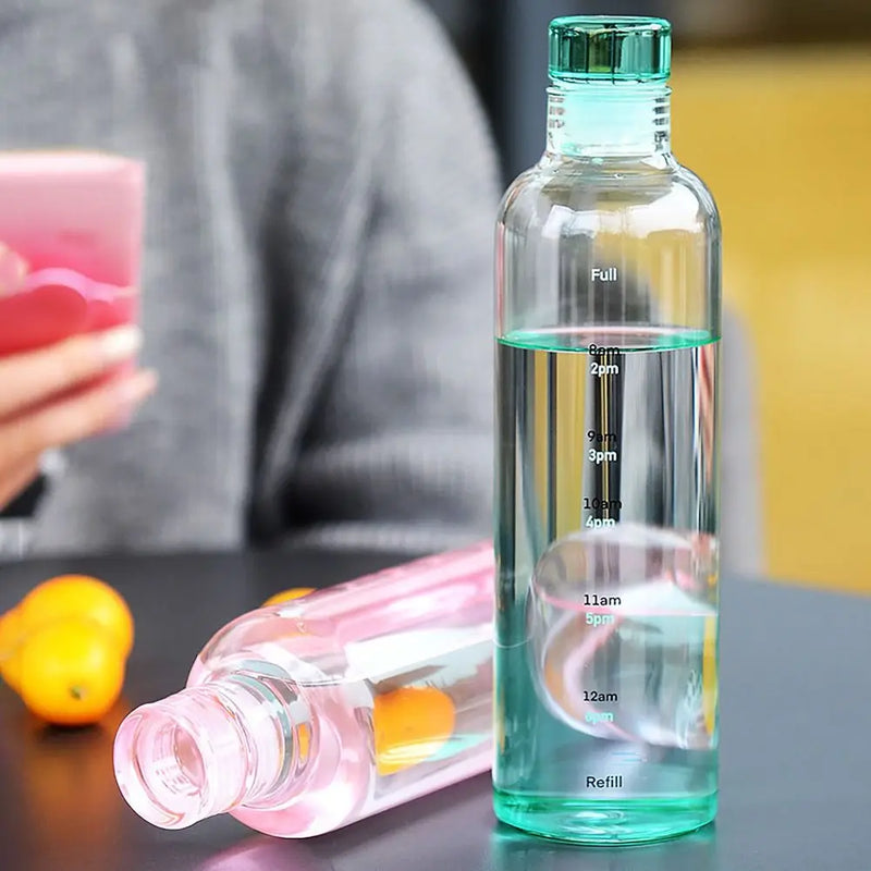 Portable 500/750ML Water Bottle Leakproof Transparent Juice Bottle Timescale Tea Coffee Cup for Outdoor Sports