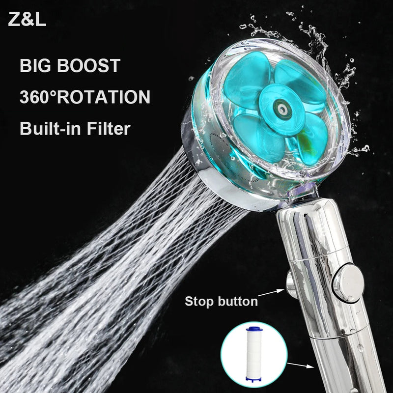 New Propeller Shower Head High Pressure Water Saving Supercharged Turbo Showerhead with Fan Filter Rainfall Bathroom Shower