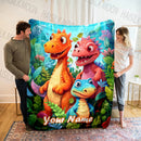 Personalized Customized Name Blanket Cartoon Dinosaur Print Warm and Comfortable Blanket for Sofa Bed Travel Camping Picnic Car