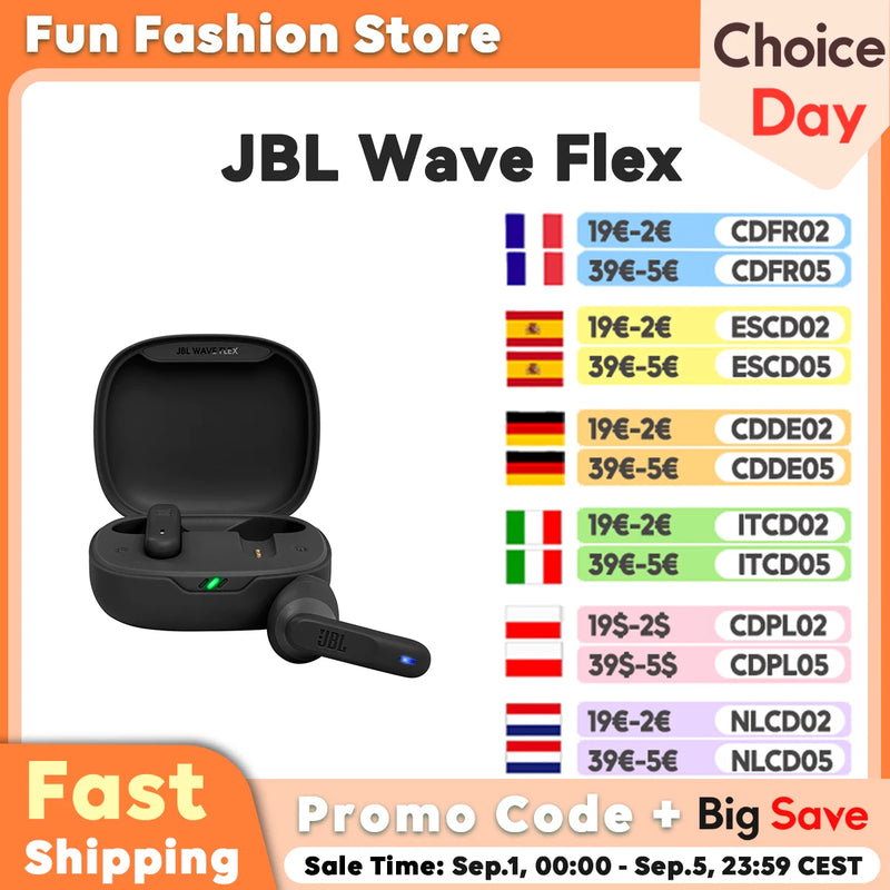 JBL Wave Flex Wireless Bluetooth Earphones TWS Wireless Earbuds JBL Deep Bass Sound Long Battery Life JBL Earphones