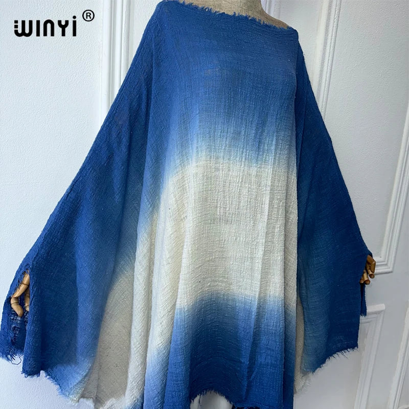 WINYI summer dress Tie-dyed sexy dress Women elegant robe Middle East Female kaftan abayas dubai luxury beach cover up Caftan