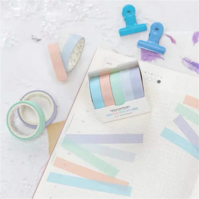 5pcs/box Solid Color Washi Tape Set for DIY Scrapbooking Decor Junk Journal Collage Photo Album Masking Tape Stationery