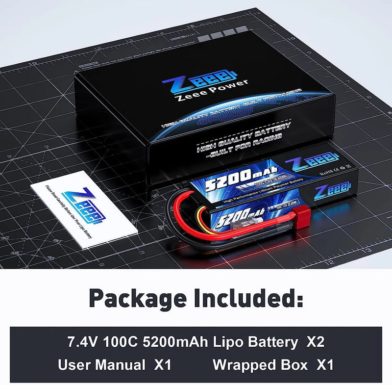 1/2 Units Zeee Lipo Battery 2S 7.4V 100C 5200mAh with Deans Connector for RC Car Truck Vehicle Buggy Losi RC Racing Models Parts