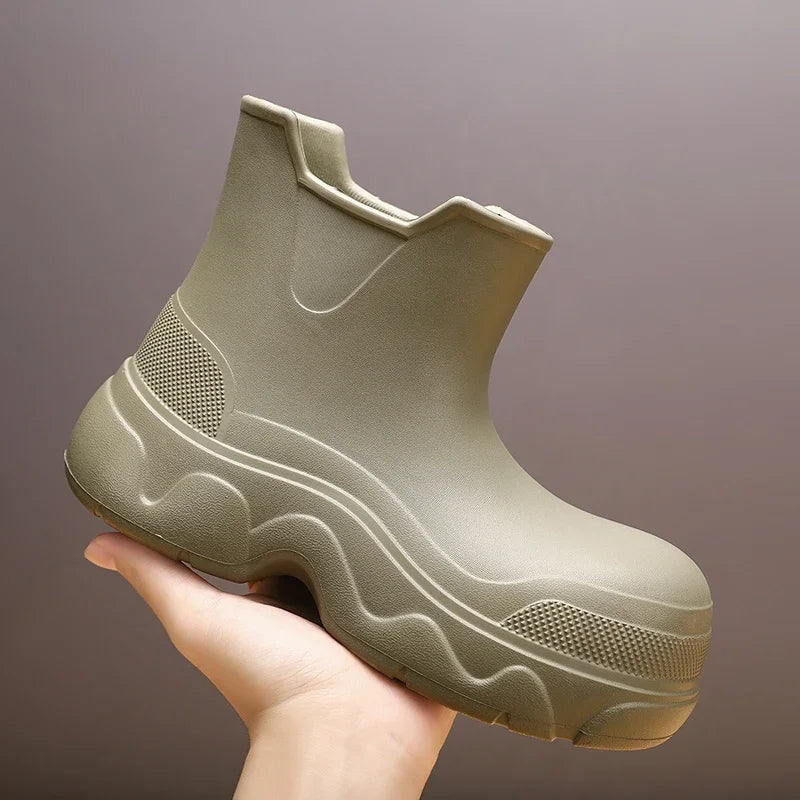 Rain Shoes Women's Waterproof, Non-slip Mid-welly Boots Thick Soles Increase Wear and Deodorant Water Shoes