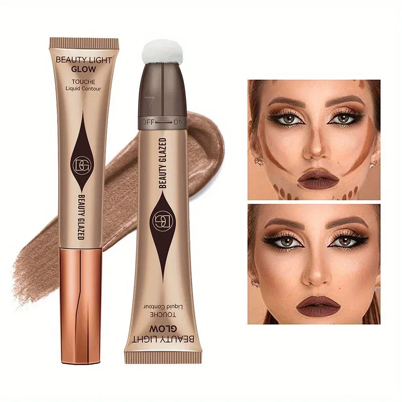Waterproof Long-lasting Liquid Contour Cream with Sponge Brush Highlighter and Concealer - Silky and Creamy on Face and Body