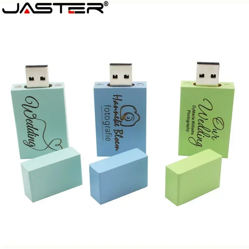 JASTER LOGO Personality Wooden Colorful Block USB Flash Drive Creative Gift U Disk Pendrive 4G 16GB 32GB 64GB Wood Memory Stick