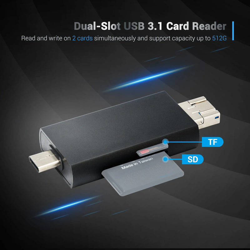 JJC UHS-II SD MSD Card Reader USB 3.1/Micro USB 2.0/Type C USB 3.1 to SD Micro SD Adapter for Camera PC Laptop Phone Pad OTG