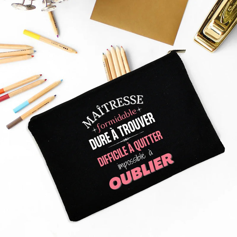 A Great Mistress Is Difficult To Leave and Cannot Forget Printed  Make Up Teacher Pouch Merci Maîtresse Teacher's Storage Bag