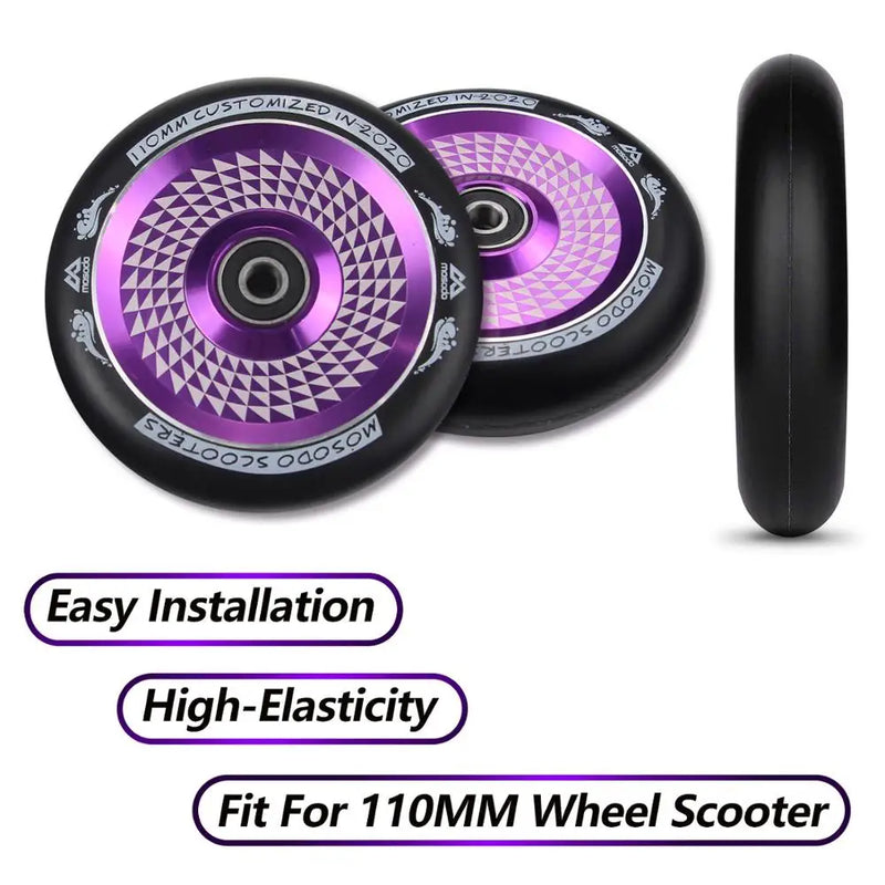 Mosodo 110mm Pro Stunt/Push/Kick Scooter Wheels with Bearings Aluminum Alloy Core Scooter Replacement Parts Accessories 2pcs/set