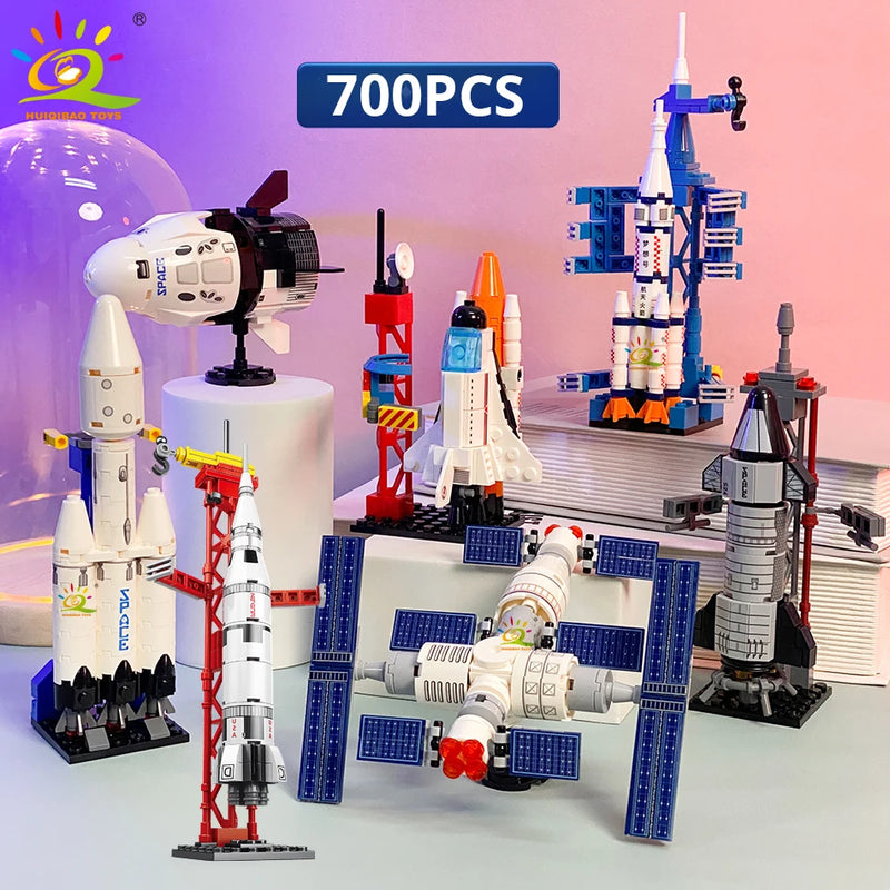 HUIQIBAO Aviation Spaceport Model Space Shuttle Rocket Launch Center Construction Building Blocks MOC Spaceship Kids Bricks Toy