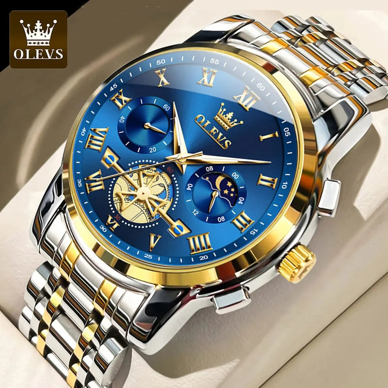 OLEVS Top Brand Mens Watches Classic Roman Scale Dial Luxury Wrist Watch for Man Original Quartz Waterproof Luminous Chronograph