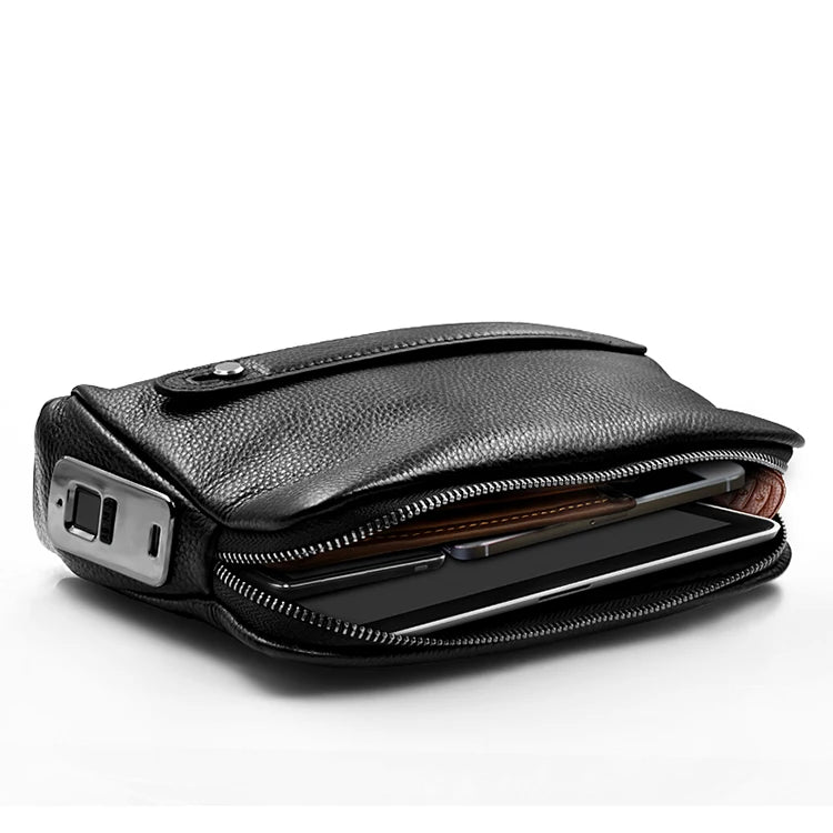 Men's Fingerprint Lock Bags for men Leather Hand Bag Male Long Money Wallets Mobile Phone Pouch Men Messenger Bag Anti-Theft