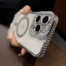 Magnetic Diamond Glitter Bling Case for iPhone 15 14 13 12 11 Pro Max Plus Rhinestone Electroplated Jewelled Transparent Cover