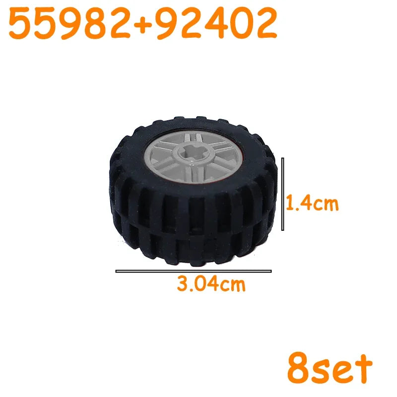 MOC Technical Tire Wheel Cross Hole Set Motorcycle Tyre & Rim Car Truck Wheels Hub Bricks Construction Building Blocks