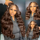 Chocolate Brown Body Wave Lace Front Human Hair Wigs 200 Density Brazilian 13x4 13x6 HD Lace Frontal Wigs Preplucked For Women