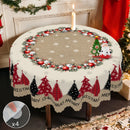1 Piece, Merry Christmas Themed Christmas Tree Pattern Tablecloth + 4 Self-Adhesive Stickers, Christmas Atmosphere, Snowflake Christmas Tree Christmas Flower Ball Pattern, Embossed Edges, Suitable for Home Kitchen, Living Roo