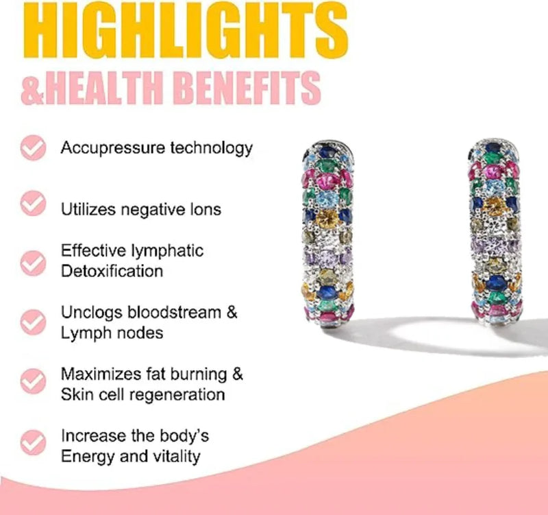 Crystal Lymphatic Drainage Earrings Colorful Crystal Round Hoop Earrings Fashion Magnetotherapy Weight Loss Slimming Jewelry