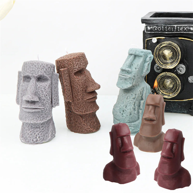 Hot Big Nose Stone Man Candle Silicone Mold Easter Island Moai Statue Crafts Abstract Carving Upper Body Epoxy Resin Mould