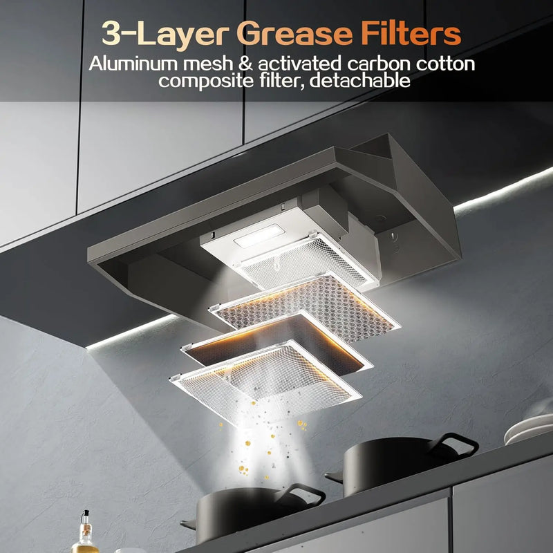 24 inch Under Cabinet 280CFM Black Ducted/Ductless Kitchen Stove Vent with 2 Speed Fan LED Bulb Range Hood