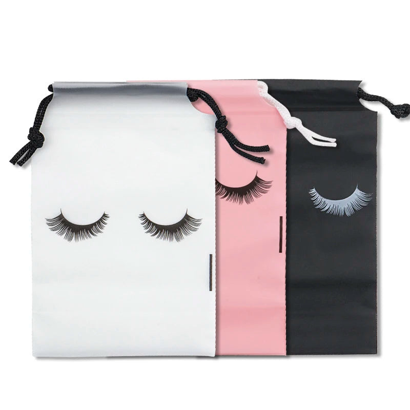 20/50PCS Eyelash Extension Drawstring Bag Reusable Plastic Aftercare Bags Lashes Lipstick Travel Pouch Makeup Tools Wholesale