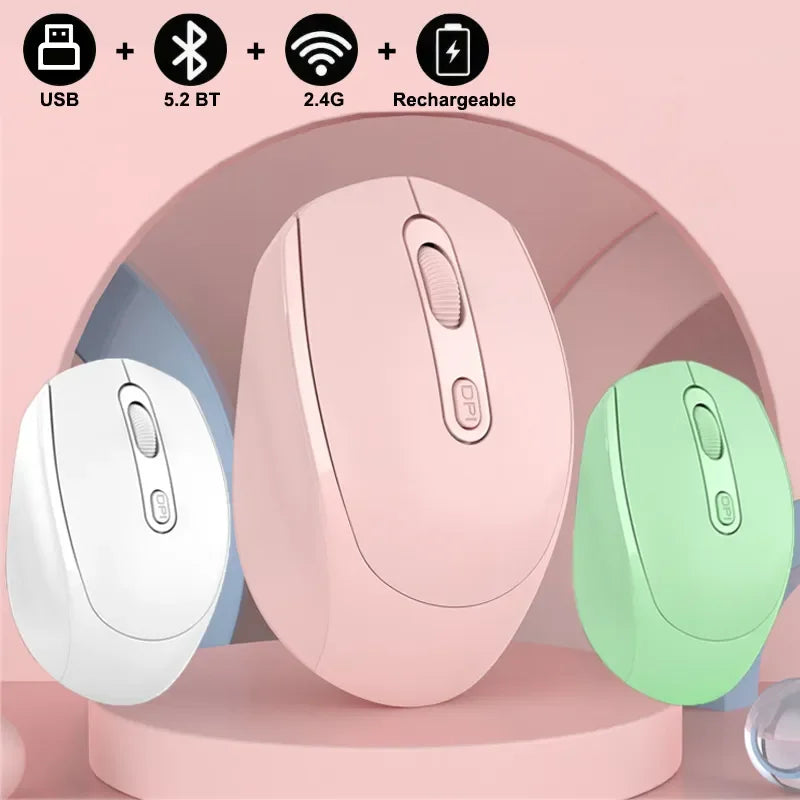 Rechargeable Bluetooth 5.2 Wireless Mouse 2.4G Optical Mice with USB RGB 1600DPI Mouse for Computer Laptop PC Mute Mause