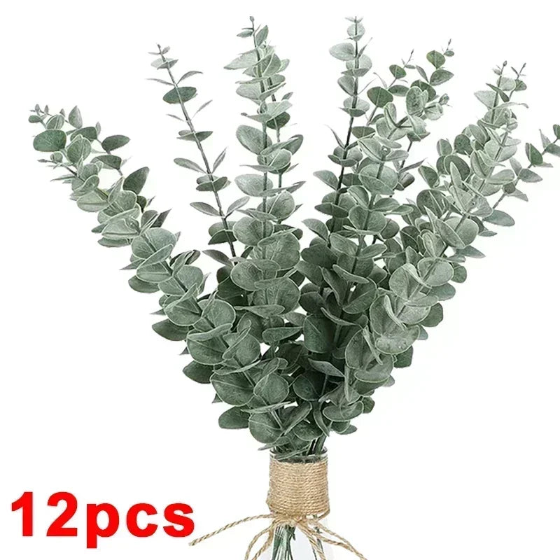 36/10PCS Artificial Eucalyptus Stems Green Leaves Fake Plants Home Flowers Bouquet Wedding Centerpiece Christmas Decoration