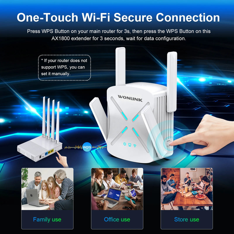 AX1800 WiFi 6 Repeater 802.11ax Wireless Extender 1800Mbp 2.4G&5GHz Wi-Fi Signal Amplifier 4*2dBi Antenna Home Wi Fi AP/ Router