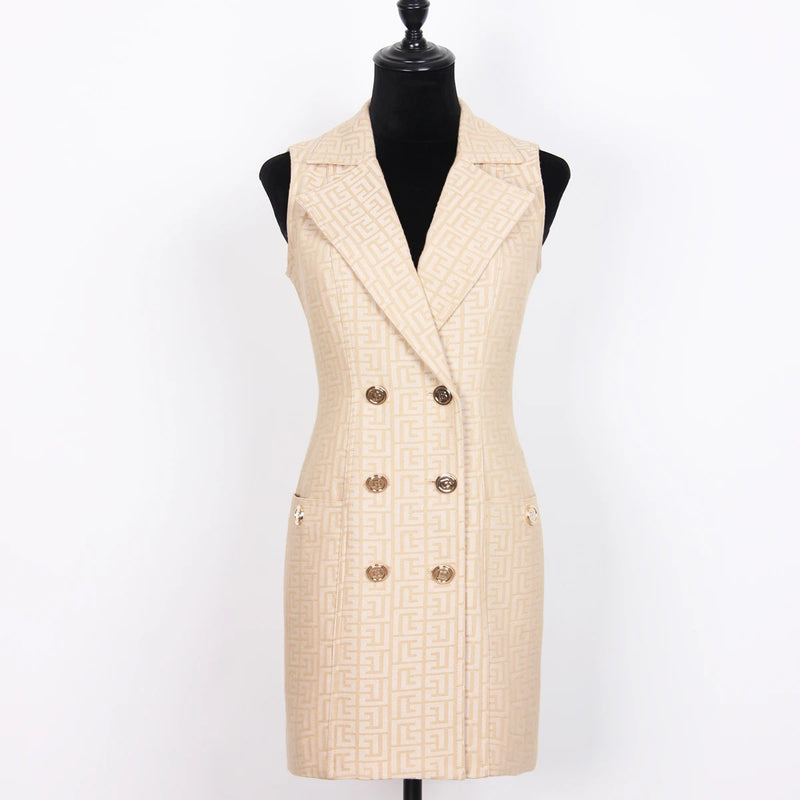 Spring And Autumn New High-quality Jacquard Denim Temperament Commuter Suit Collar Women's Vest Dress