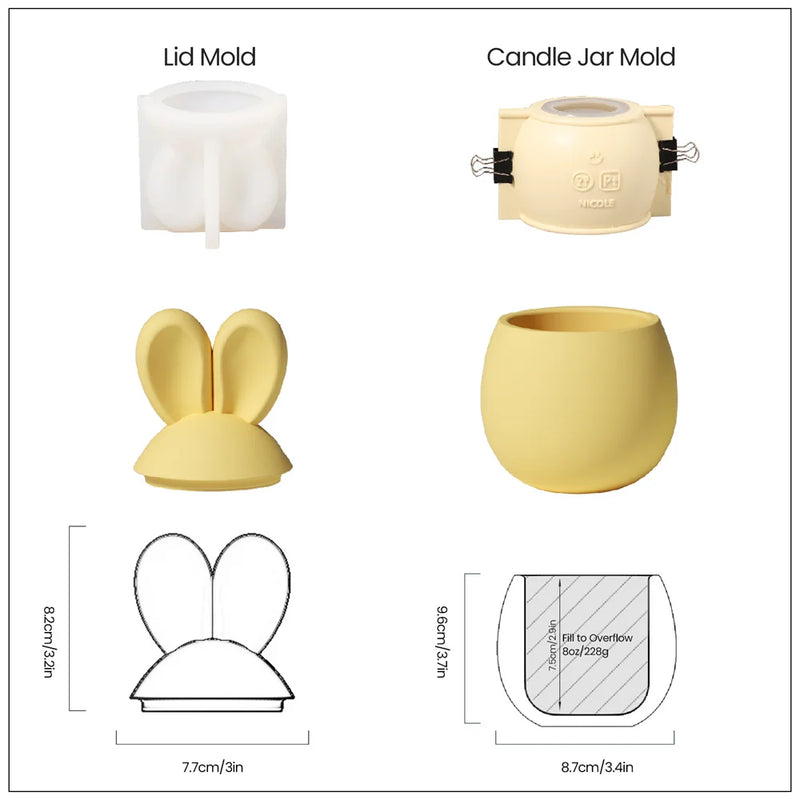 Hoppy Bunny - Eared Easter Egg Candle Jar Silicone Molds for Cement Handmade Storage Box Molds for Concrete Easter Home Decor