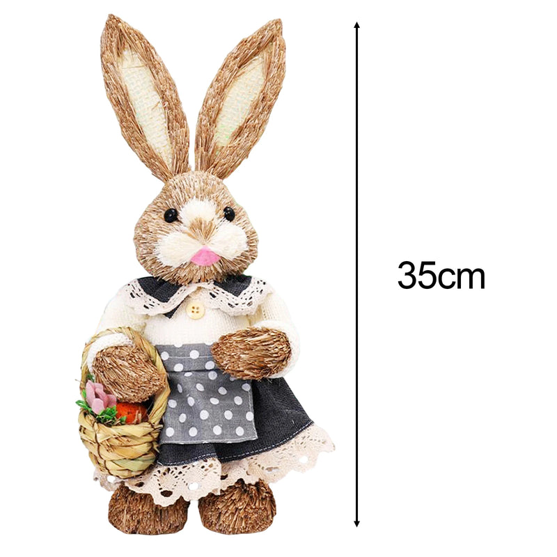 Cute Straw Rabbits Bunny Standing Decorations w/Carrots for Easter Party Home Garden Wedding Ornament Photo Props Crafts