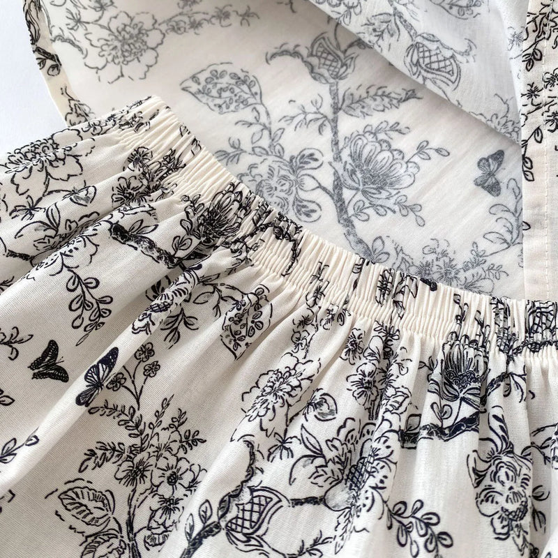 2PCS Summer Floral Baby Girl Suit New Autumn Fashion Lace Bow Baby Girls' Set Peter Pan Collar Shirt and Shorts Princess Outfits