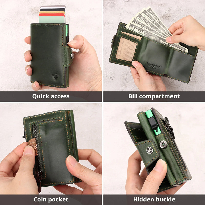 RFID Credit Cards Holder Genuine Leather Wallet with Money Clip Luxury Magic Trifold Wallets Coin Pocket Smart Pop Up Cardholder