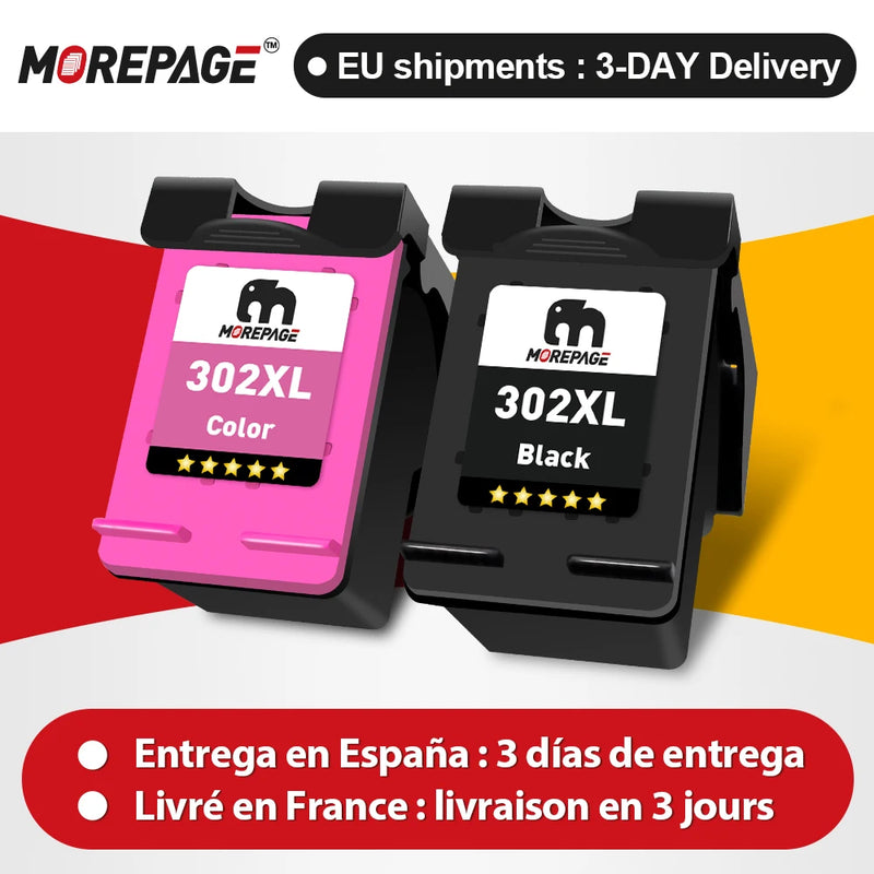 MorePage 302 Ink Cartridge Remanufatured For HP302XL HP 302 For HP Deskjet 2130 2135 1110 3630 3632 Officejet 3830 4520 Printer