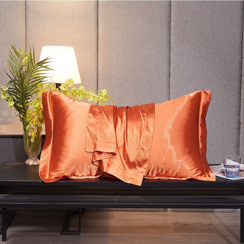 48x74cm Pillowcase Artificial Silk Pillow Cover Solid Color Smooth Satin Pillows Covers for Bedding Sleeping Pillowcases 1/2 pcs