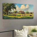Charming vintage farmhouse canvas painting - gold frame, with cattle and old barns, 1.5 inch thick pine solid wood frame