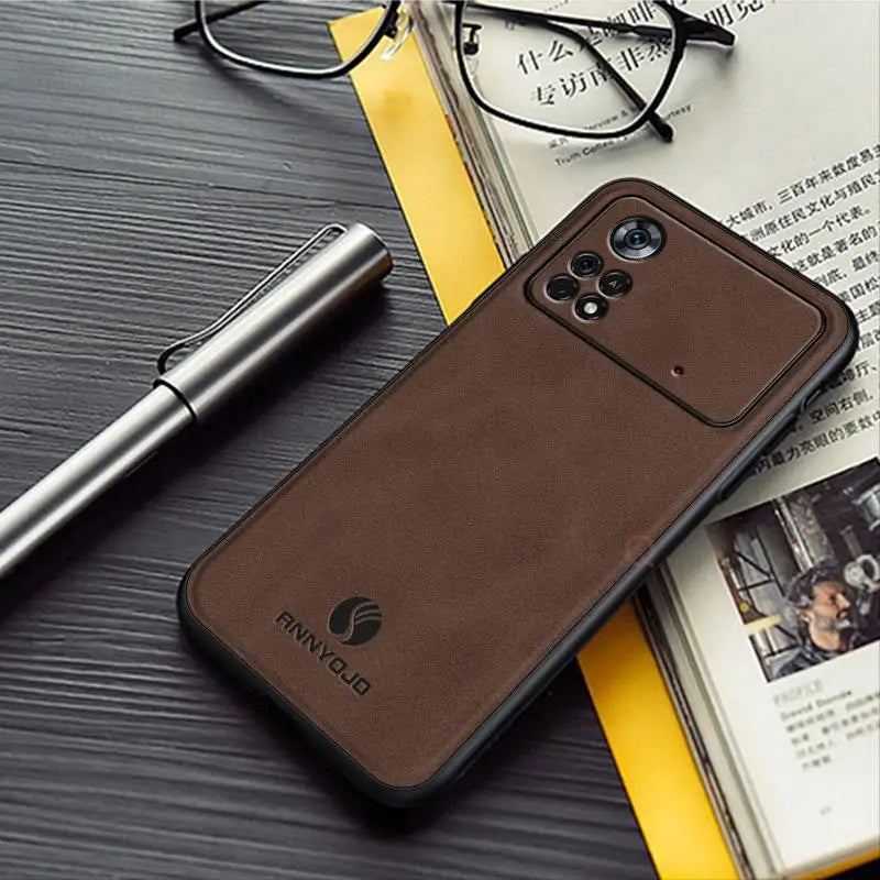 Retro Magnetic Sheepskin Leather Case For Xiaomi Mi Poco X4 Pro 5g Luxury Men Business Vintage Back Cover Poko X 4 Pocox4 X4pro