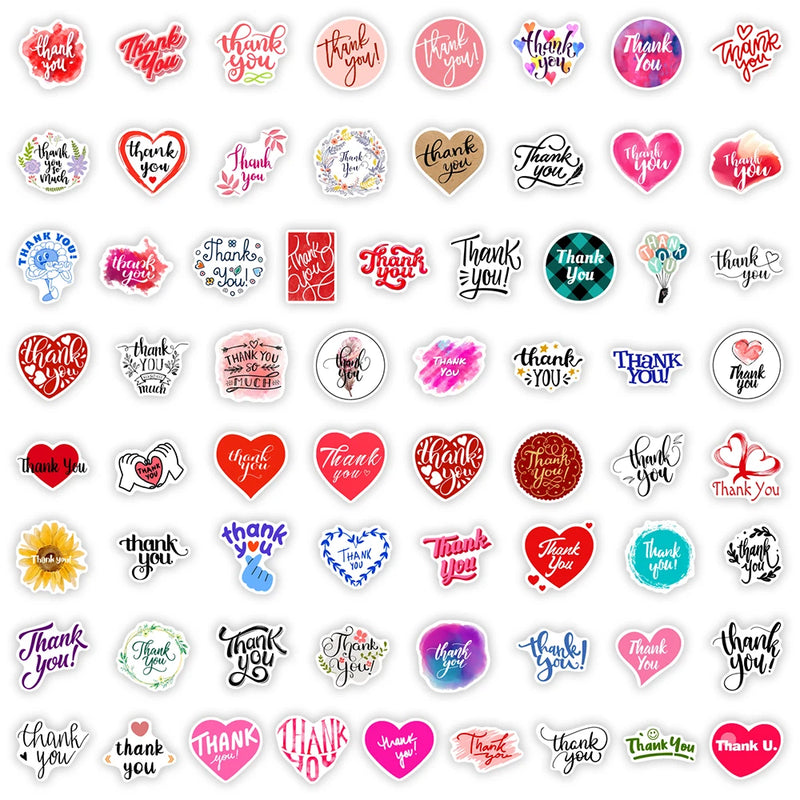 Thank You Stickers DIY Gift Toys Decorative Decal for Scrapbook Junk Journals Laptop Luggage Bottles Waterproof Sealing Sticker
