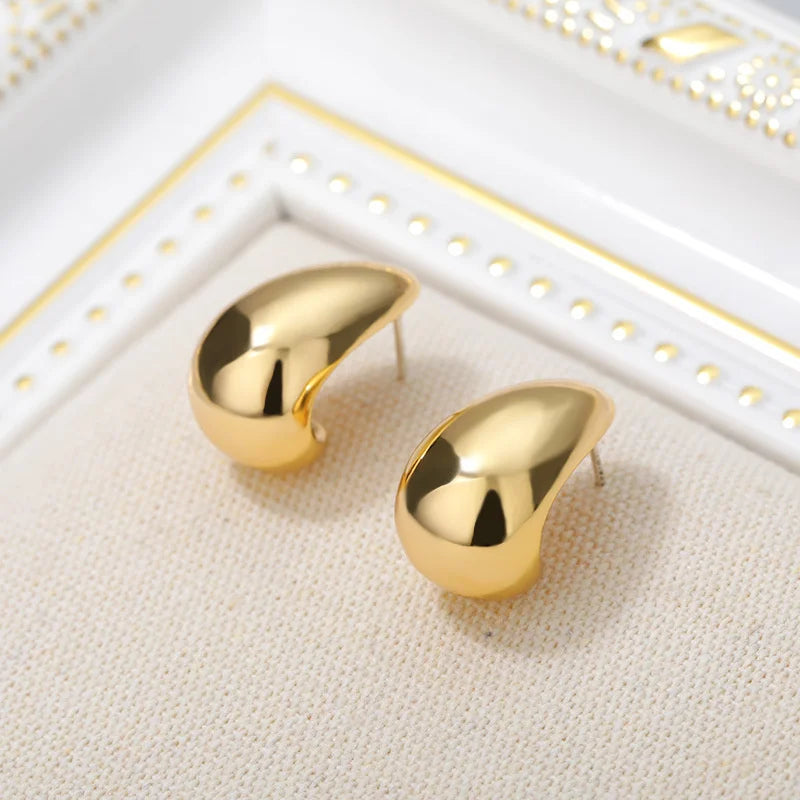 Fashion Chunky Earrings for Women Gold Plated Stainless Steel High-Quality Waterdrop Vintage Stud Earrings Jewelry Celebrity