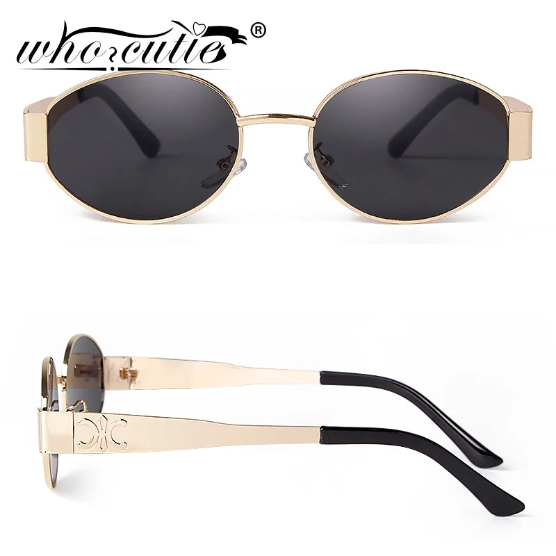 Retro Metal Frame Oval Sunglasses Women Men Brand Designer Vintage Round Driving Sun Glasses Luxury 90s Green Lens Shade Male UV