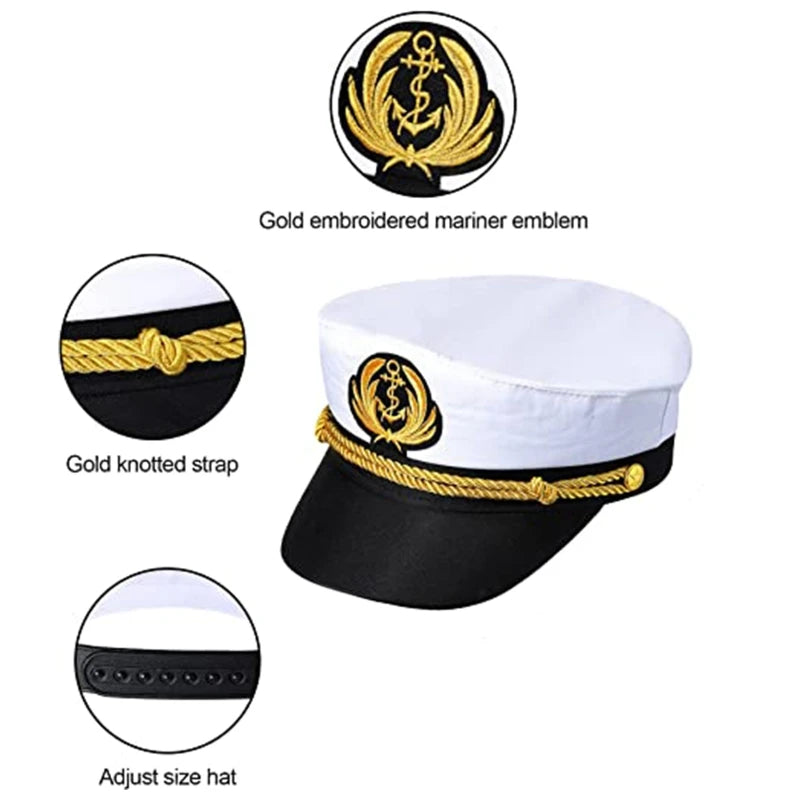 Yacht Captain Hat Navy Marine Hat Adjustable Sailor Captain Costume Men Boat Navy Hat for Adult Kid Men Women