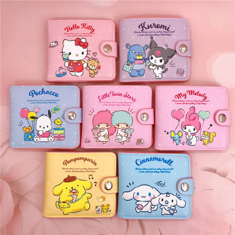 New Sanrio PU casual cartoon Wallet Short Kuromi Money bag Hello Kitty Coin Wallet Card Bag Wallet bag