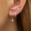 3PCS Stainless Steel Gold Color Four Flower Hoop Earrings Set for Women Elegant Zircon Pendant Huggies Piercing Trendy Jewelry