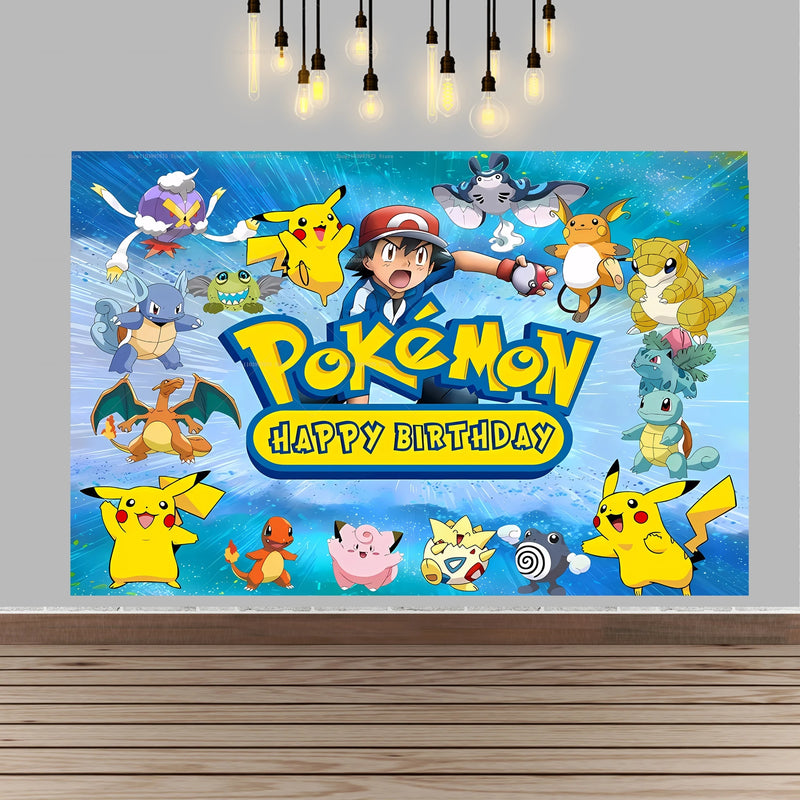 Pokemon Pikachu Birthday Party Backdrop Cartoon Baby Shower Background Photography Wall Photo Studio Banner Decor For Boy Gift