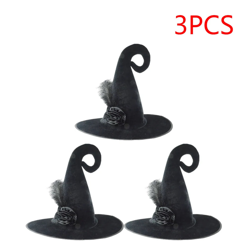 3-1PCS Halloween Witch Hat Halloween Costume Velvet Black Wizard Hat Party Coseplay Hat Costume for Women Men Masquerade Party