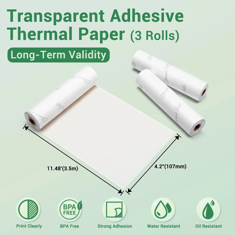 Phomemo M03AS M04S M04AS Adhesive Thermal Paper White Thermal Transparent Sticker Paper Photo Paper for Home Office Note Study