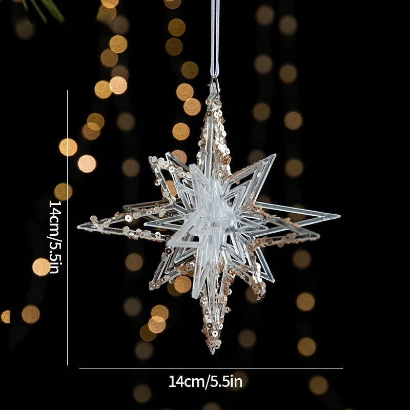 Christmas Decoration Acrylic Snowflake Icicle Pendants Xmas Tree Decor Snowflower Bell Hanging Pendant Home New Year Gift 2025