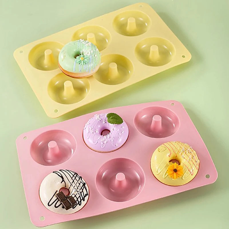 6 Donut Cake Silicone Molds Kitchen Baking Cookie Mold High Temperature Resistant Baking Tray Donut Making Mold Cake Accessories