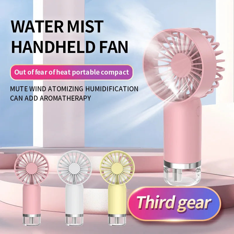 Handheld Spray Fan，Mini Air Conditioner USB Rechargeable Portable Humidifier Mist Cooler Cooling Spray Humidifier Fan for Office