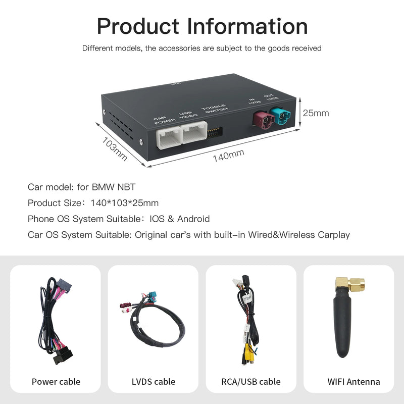 Wireless CarPlay Android Auto For BMW NBT CIC system 1 2 3 4 5 X1 X3 X4 X5 F20 F21 F23 F30 F31 F34 F35 F10 F11 F48 F25 F26 F15